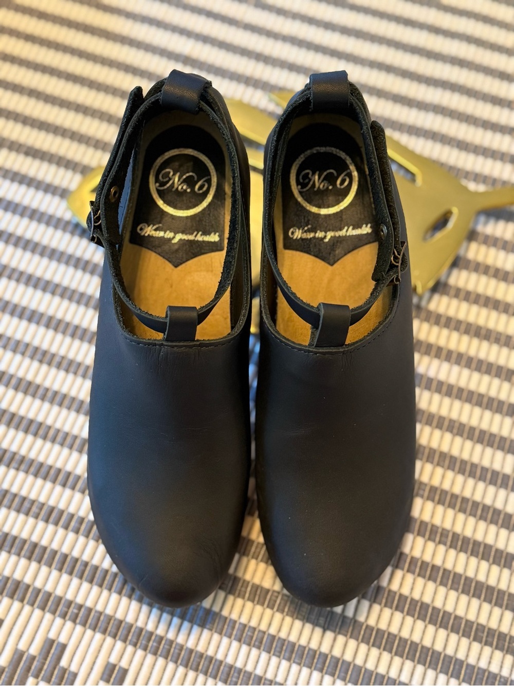 No. 6 Store the Classic Black Leather Clogs 39 Ankle Strap Platform Heels - Picture 2 of 12